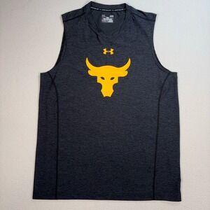 Under Armour Project Rock Tank Top Men's L Gray Fitted HeatGear Bull Logo Gym